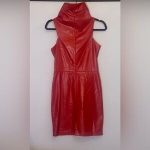 Nova Luxe red vegan leather high cowl neck dress